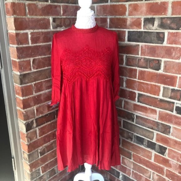 Davi & Dani Detailed Lace Vintage Dress Red - Picture 6 of 11
